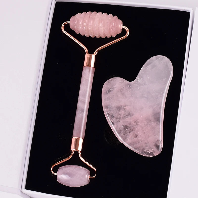 Gua sha de quartzo rosa com caixa