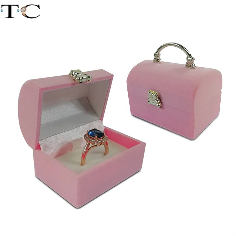 Mini porta-joias de veludo para anel e brincos