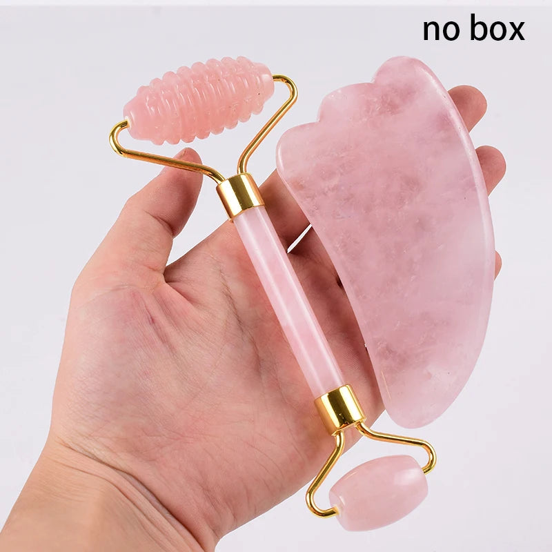 Gua sha de quartzo rosa com caixa