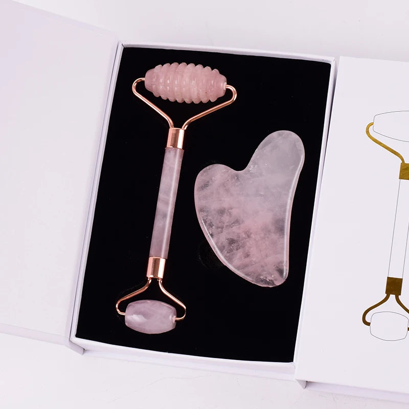Gua sha de quartzo rosa com caixa