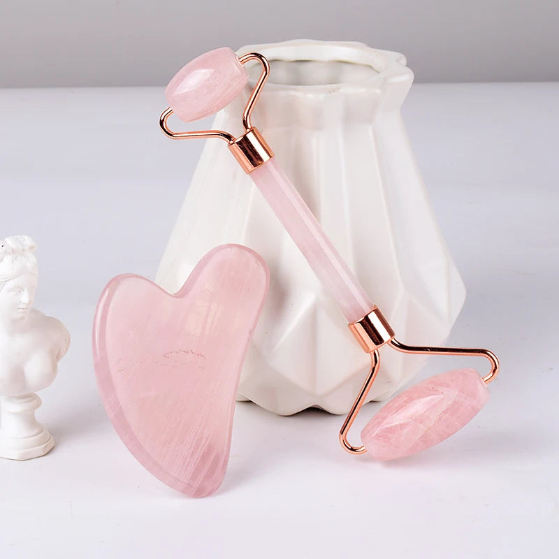Gua sha de quartzo rosa com caixa