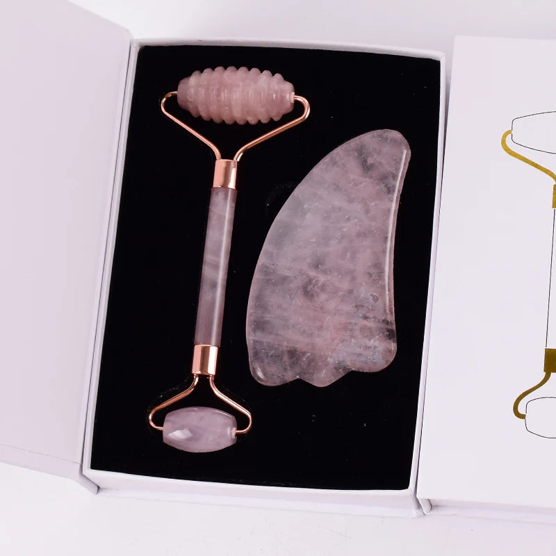 Gua sha de quartzo rosa com caixa
