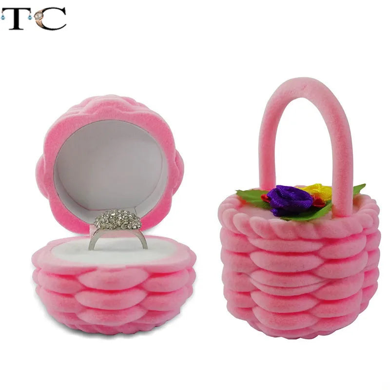 Mini porta-joias de veludo para anel e brincos