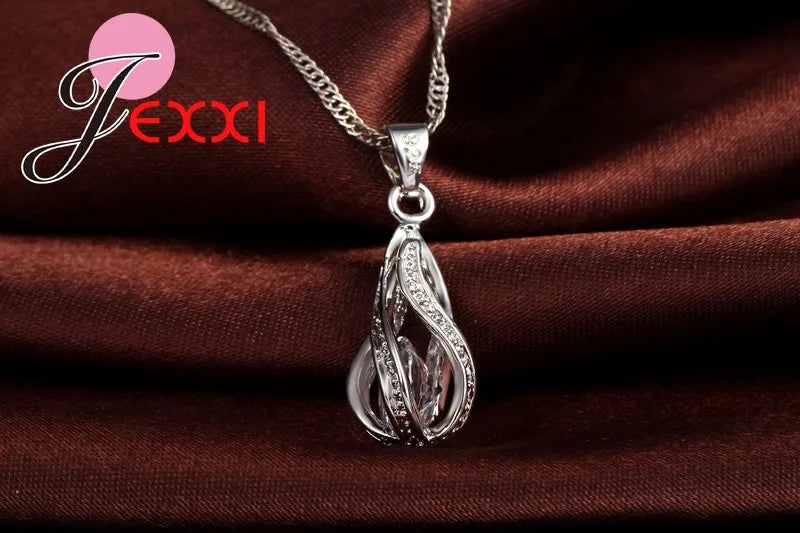Conjunto colar e brincos gota com zircônia