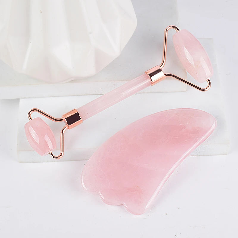 Gua sha de quartzo rosa com caixa