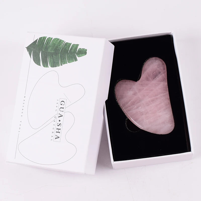 Gua sha de quartzo rosa com caixa