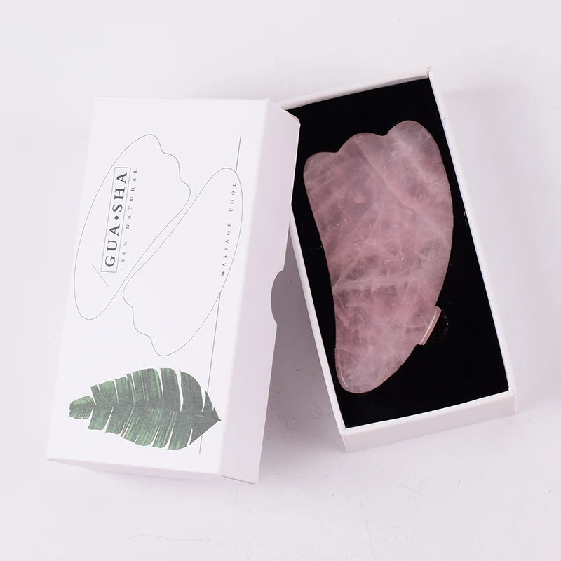 Gua sha de quartzo rosa com caixa