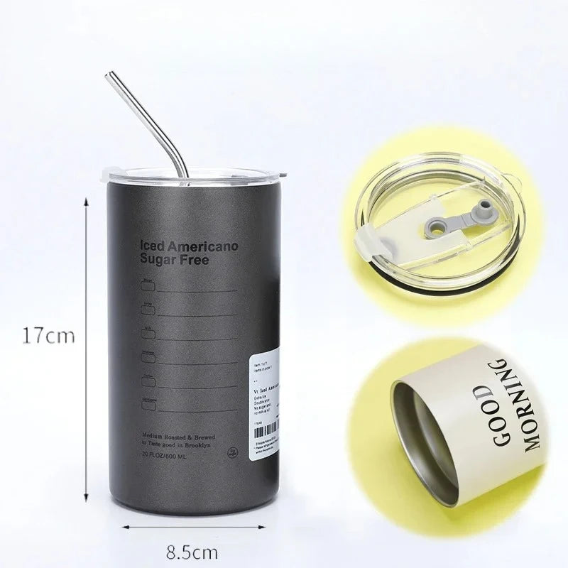 Copo térmico de aço inox com canudo (360 ou 600 ml)
