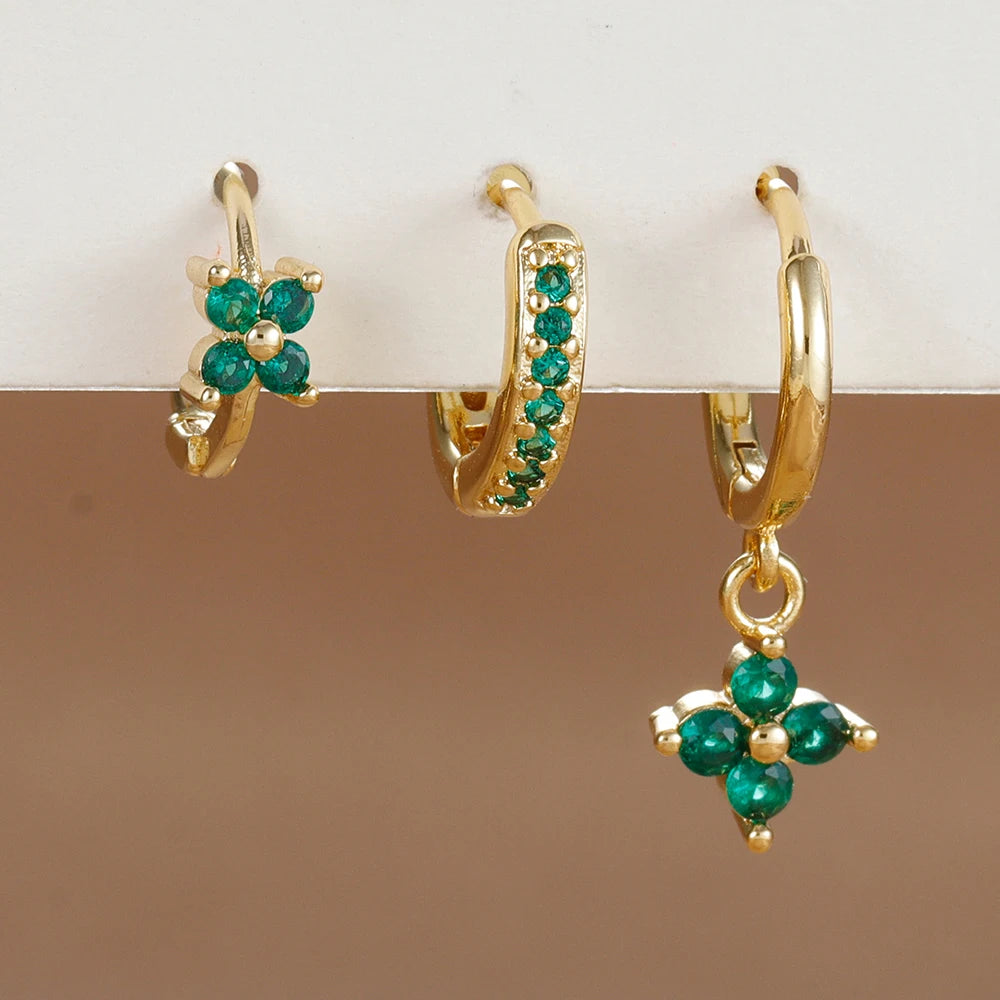Kit 3 pares de brincos de flor com cristal