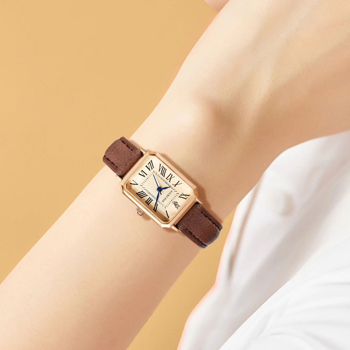 Relógio feminino retrô com pulseira de couro