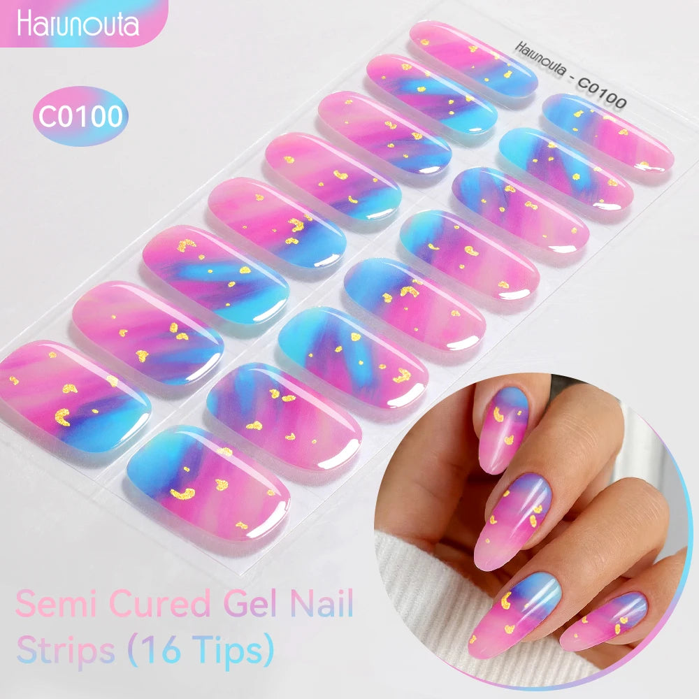 Adesivos de unha em gel semicurado (efeito aurora)