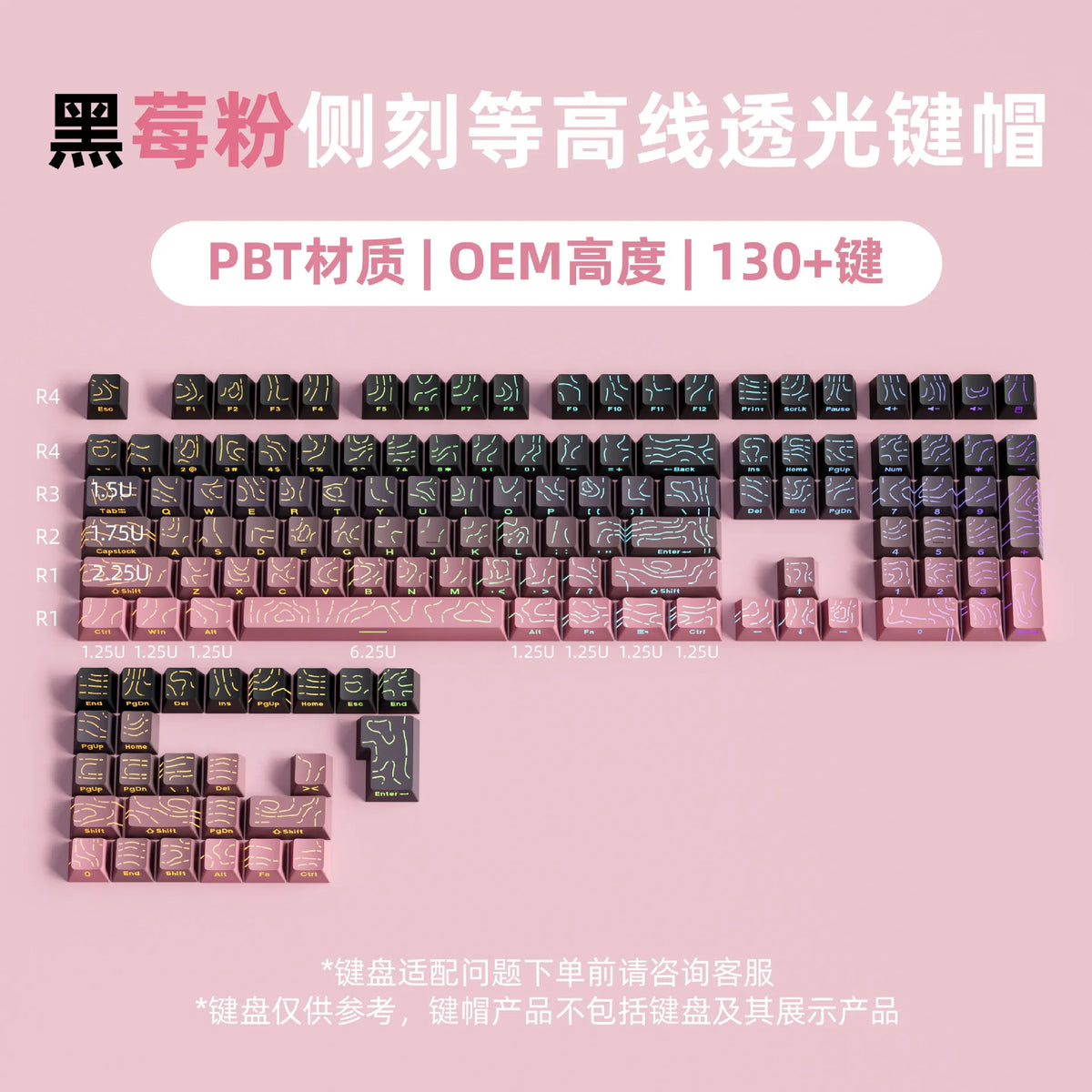 Kit de keycaps PBT com brilho lateral