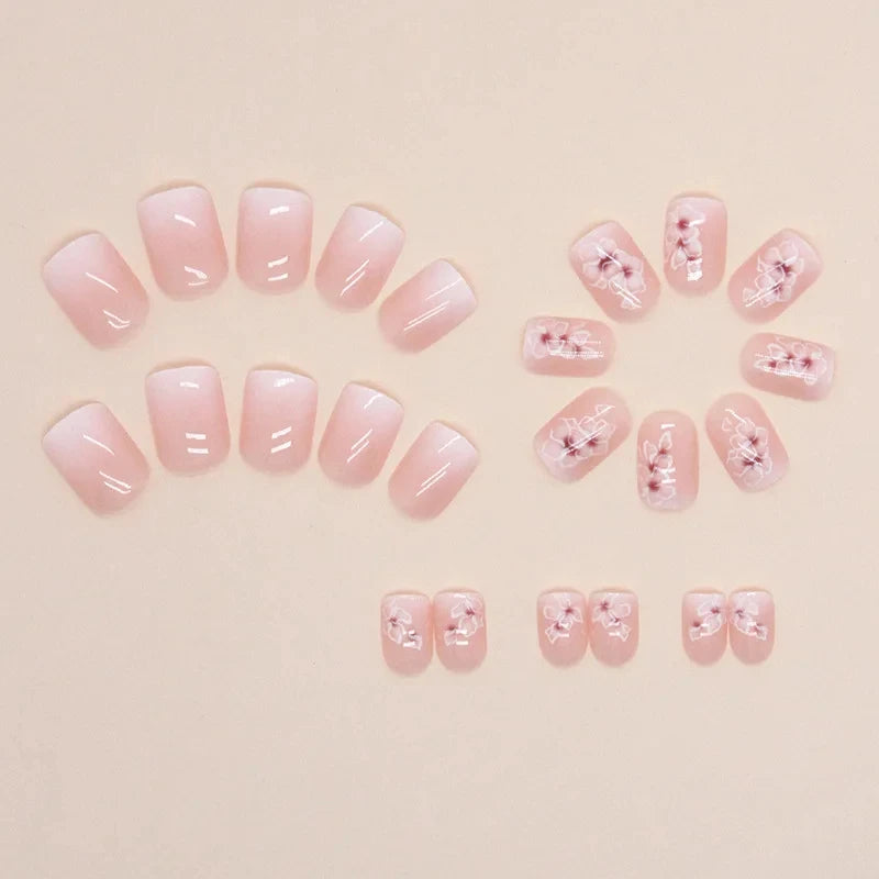 Kit 24 unhas postiças francesinha floral com cola