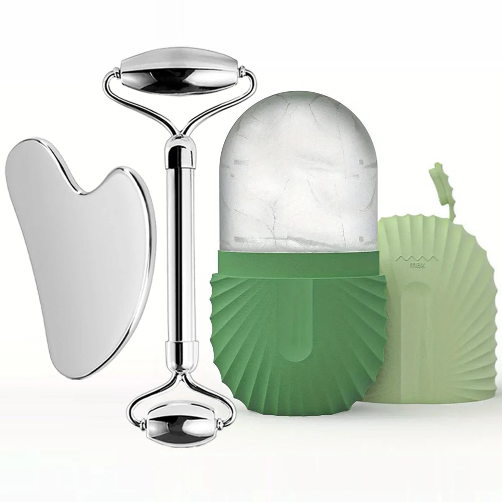 Rolo de gelo facial em aço inox com gua sha