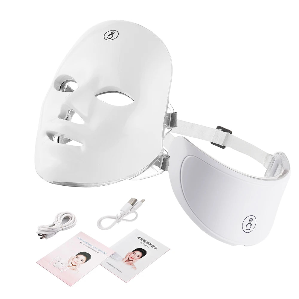 Máscara LED facial e para pescoço com 7 cores