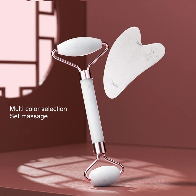 Kit massageador facial duplo com gua sha de coração