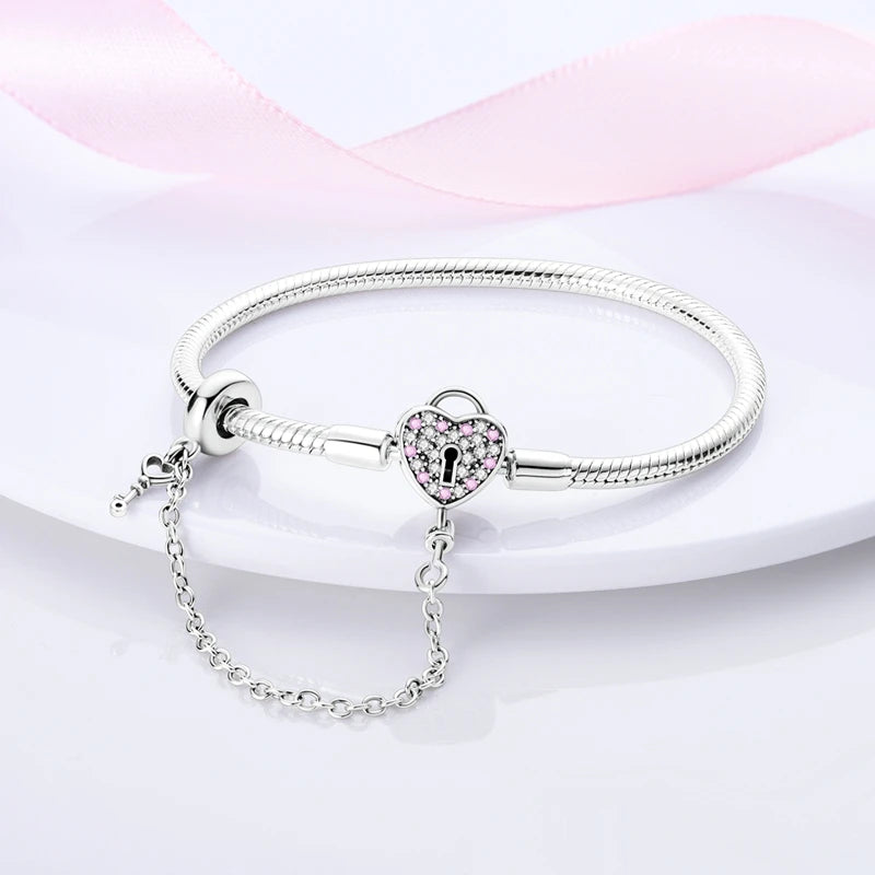 Pulseira de berloques em prata 925 com corações