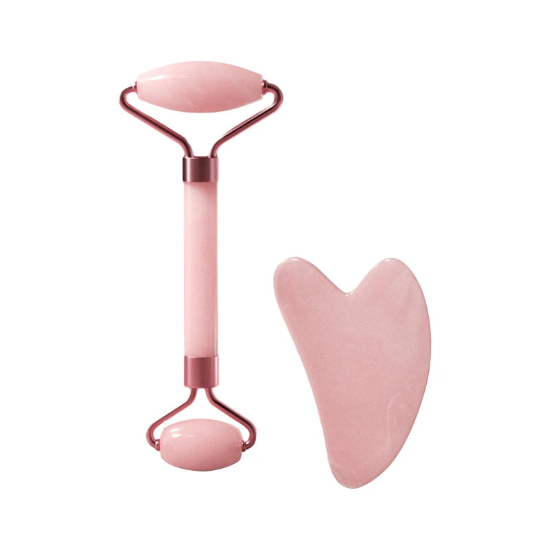 Kit massageador facial duplo com gua sha de coração