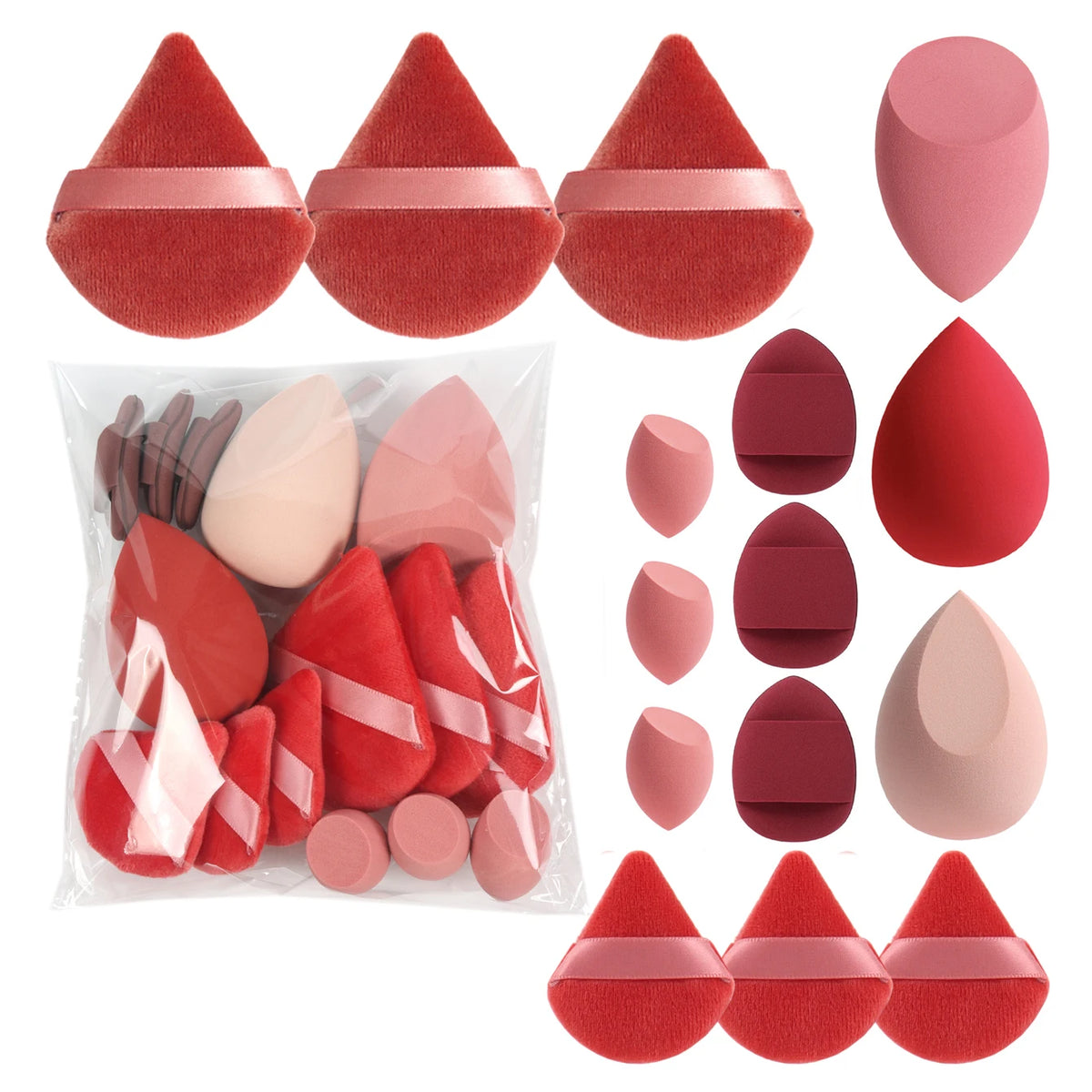 Kit de puffs e esponjas de maquiagem (15 peças)