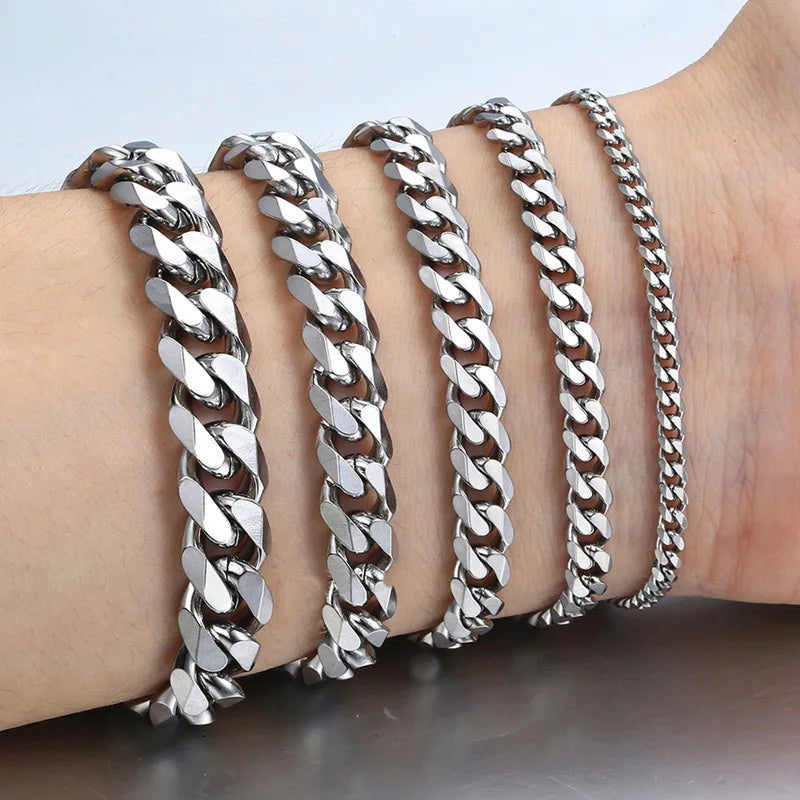 Pulseira masculina corrente cubana de aço inox