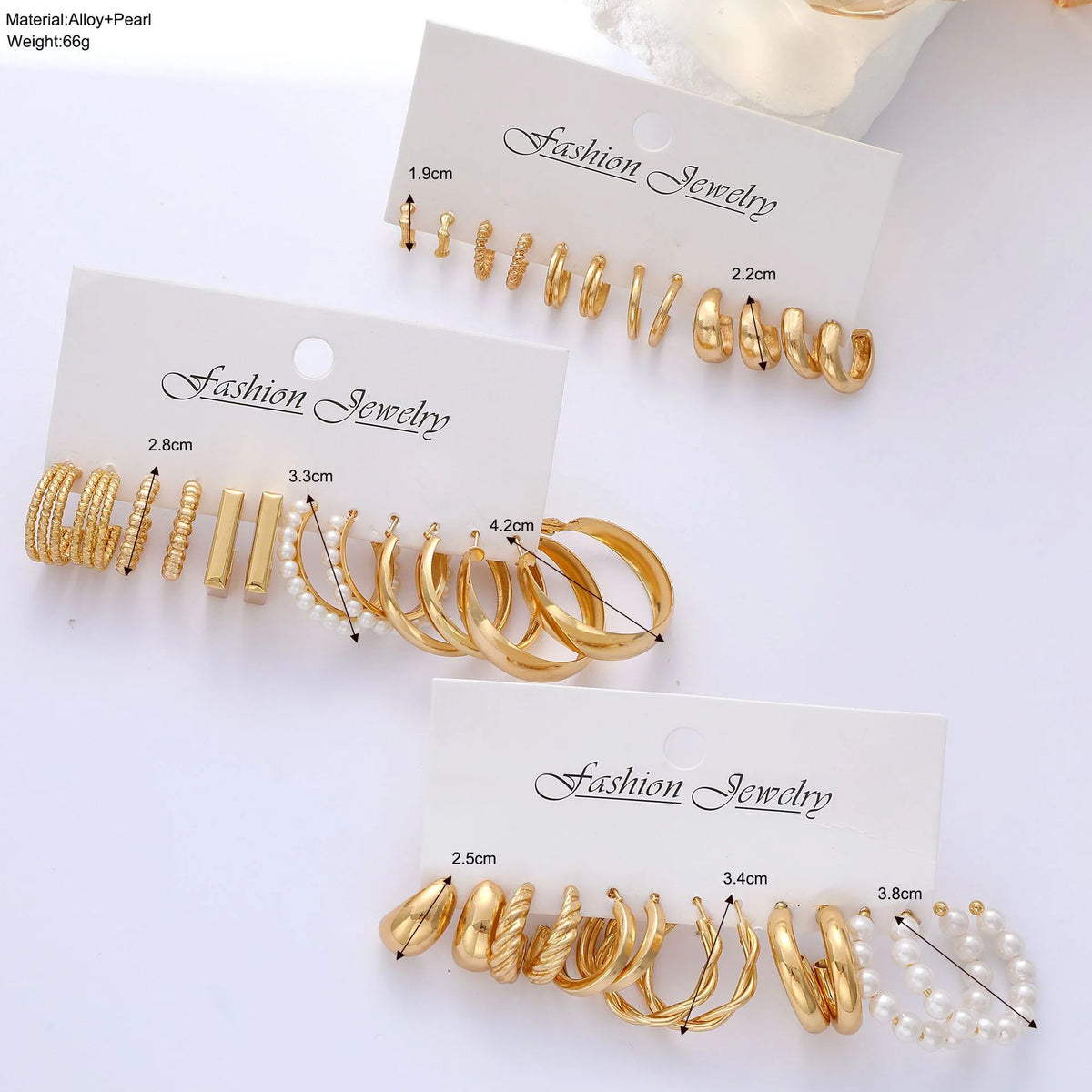 Kit de brincos argola dourados com pérolas