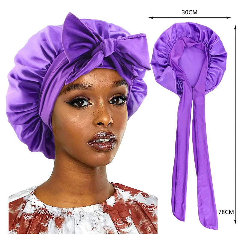 Touca de cetim para cabelo com faixa elástica larga