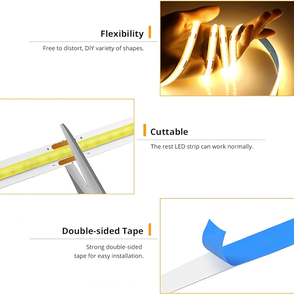 Fita LED COB USB com dimmer touch