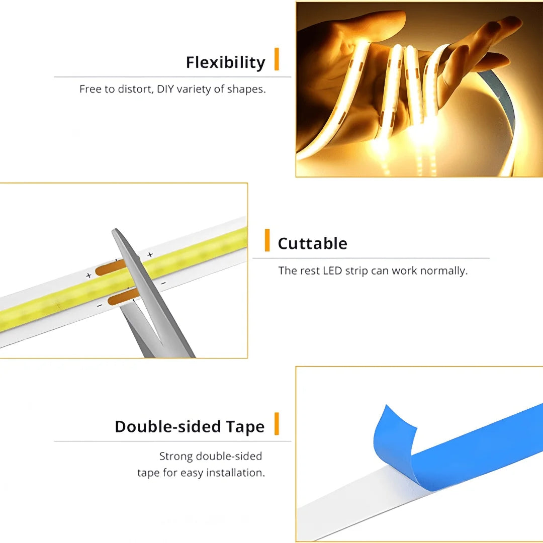 Fita LED COB USB com dimmer touch