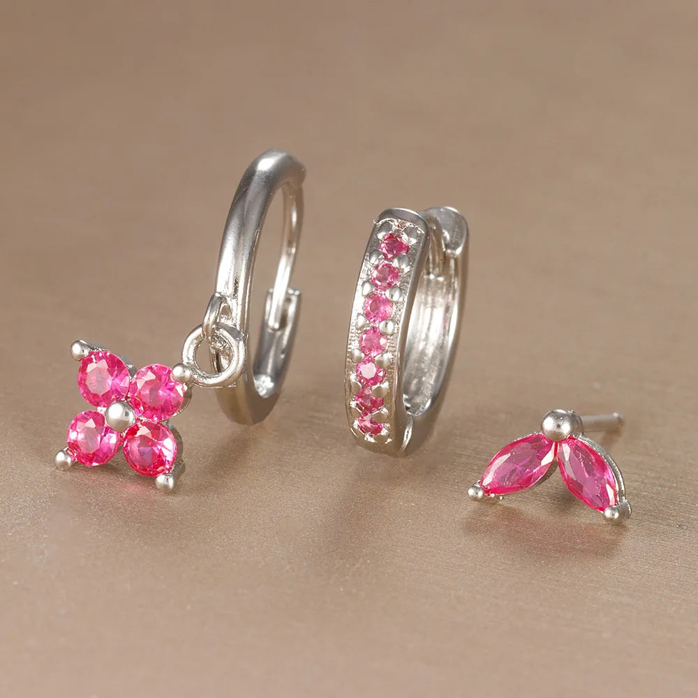 Kit 3 pares de brincos de flor com cristal