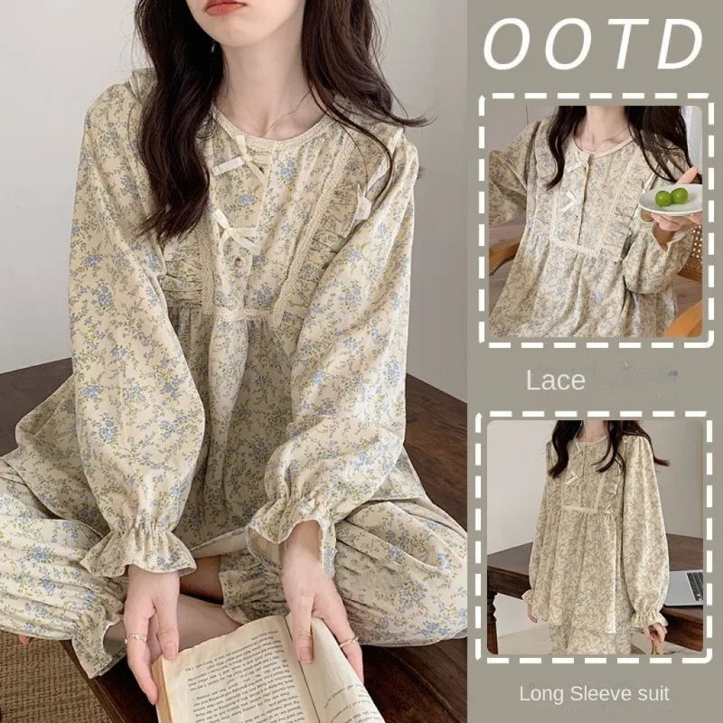 Pijama feminino plus size de manga longa com laço