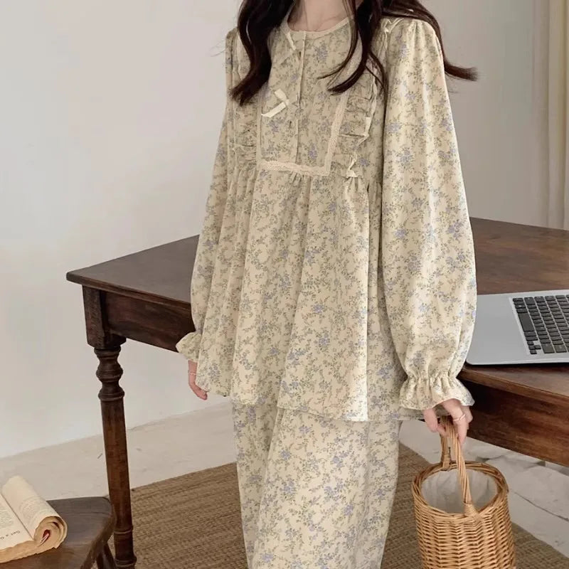 Pijama feminino plus size de manga longa com laço