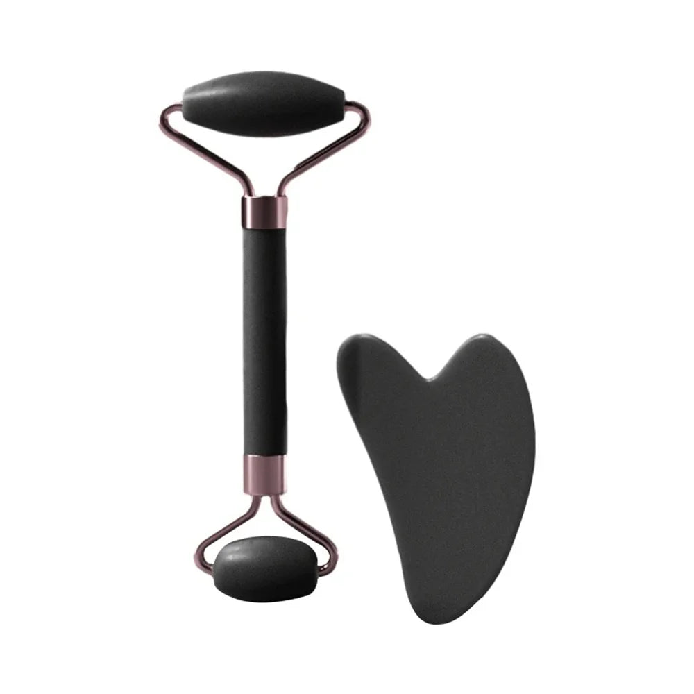 Kit massageador facial duplo com gua sha de coração
