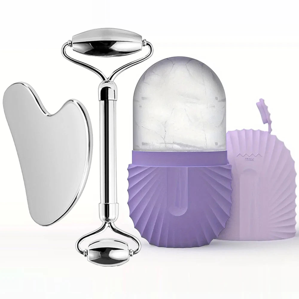 Rolo de gelo facial em aço inox com gua sha
