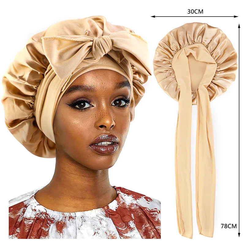 Touca de cetim para cabelo com faixa elástica larga