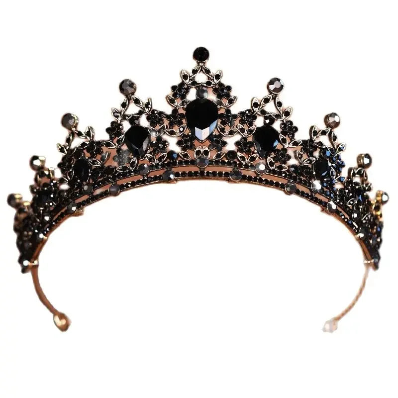 Tiara coroa barroca preta com cristais