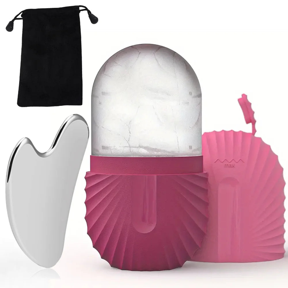 Kit gua sha e rolo de gelo facial em aço inox reutilizável