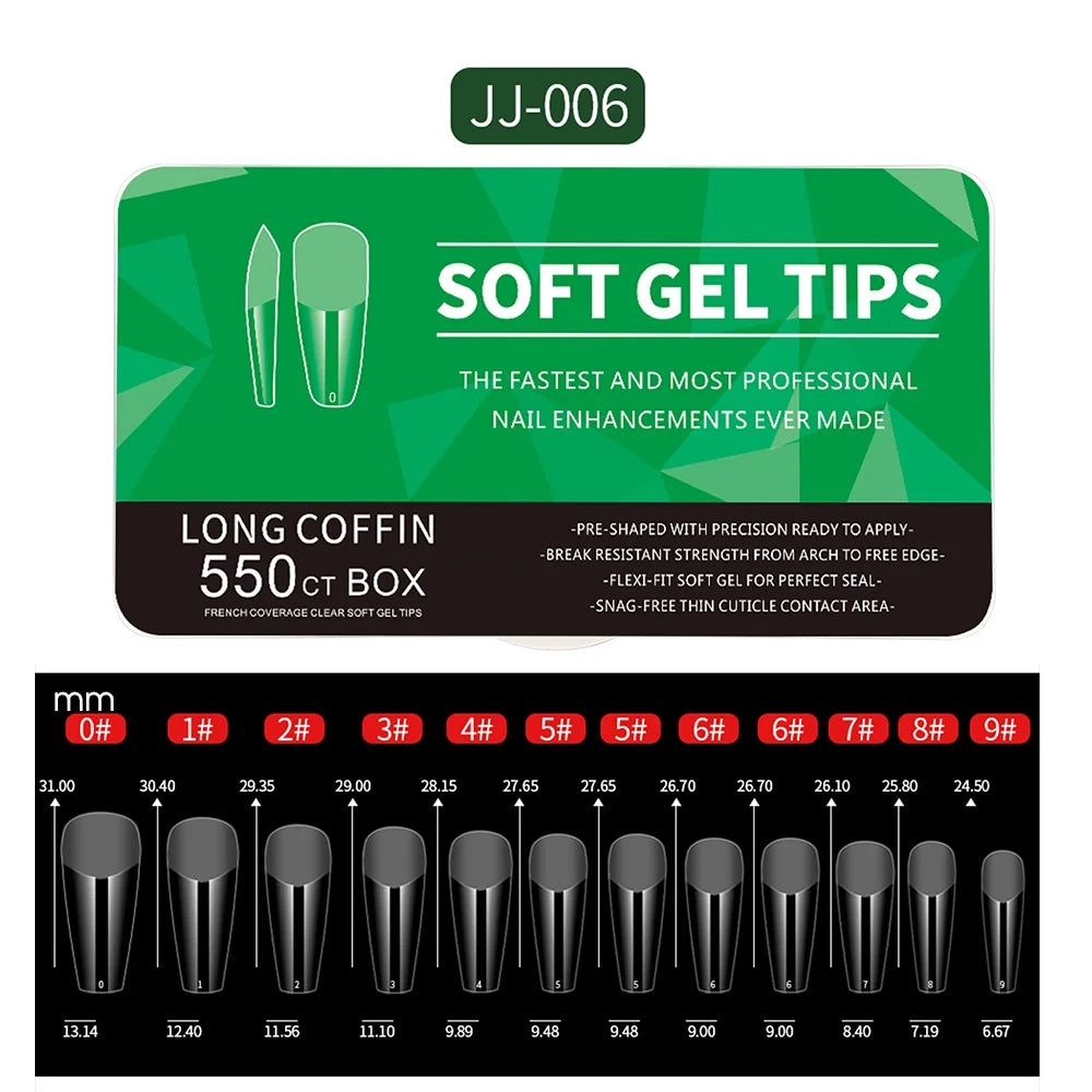 Kit 550 tips de unha em gel macio