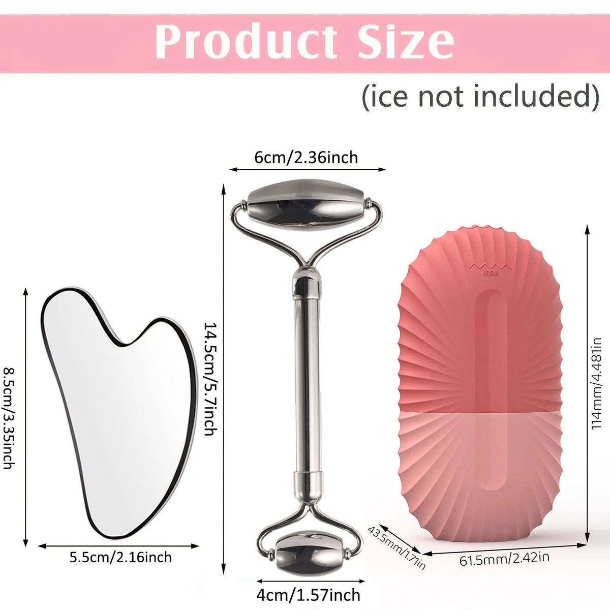 Rolo de gelo facial em aço inox com gua sha