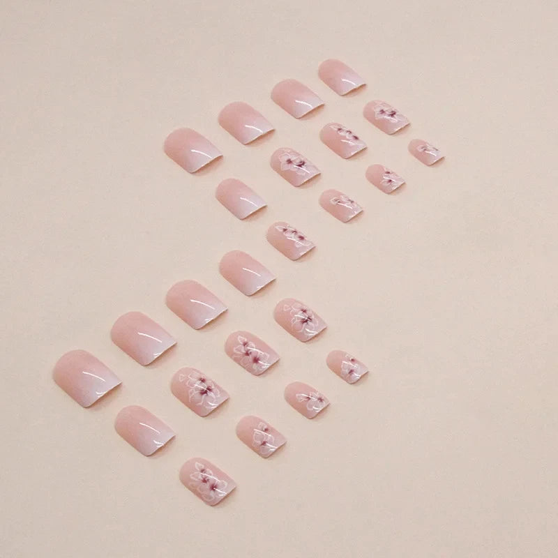 Kit 24 unhas postiças francesinha floral com cola