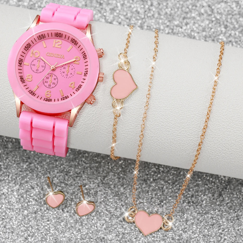 Kit relógio feminino com pulseiras e acessórios