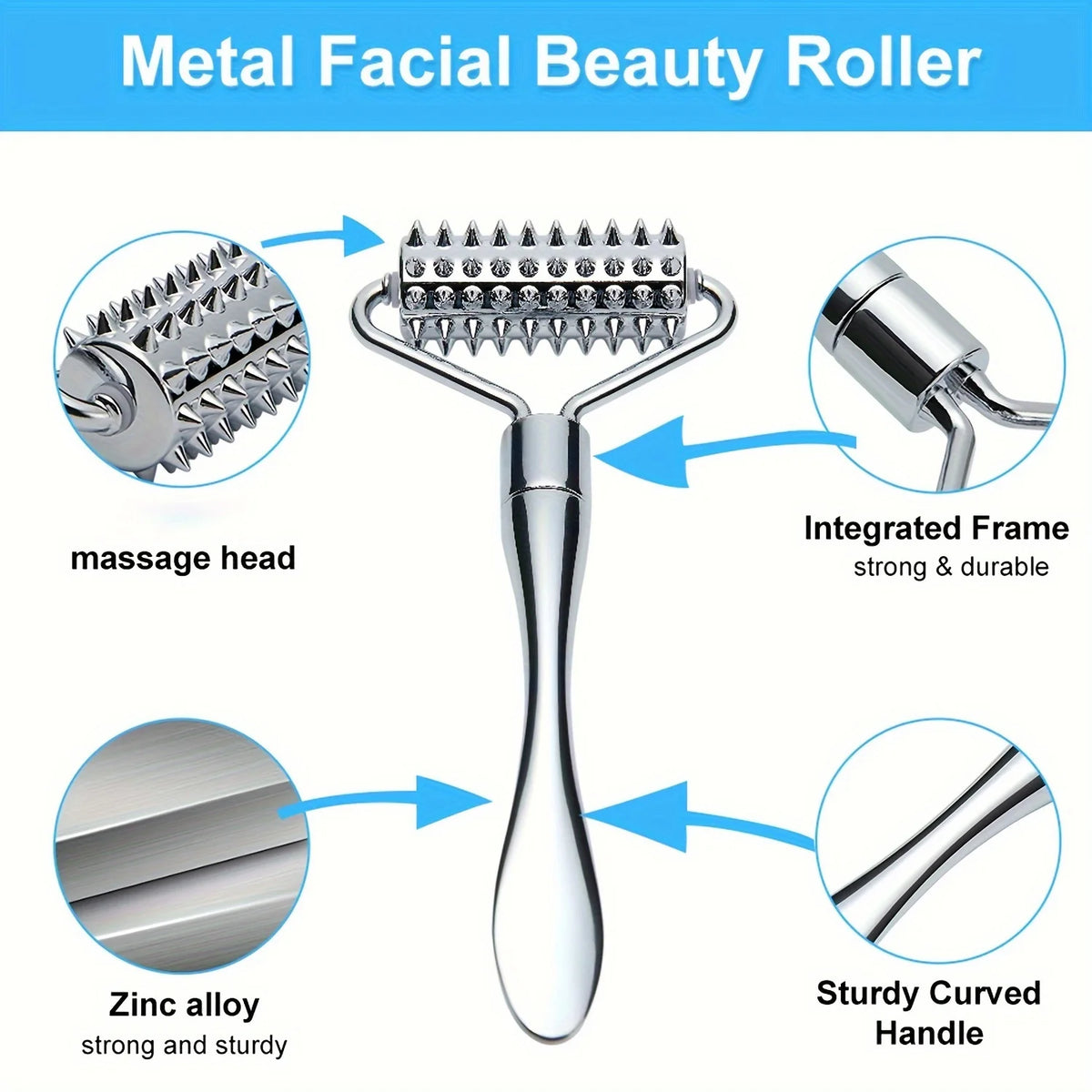 Rolo massageador facial de aço inox com gua sha