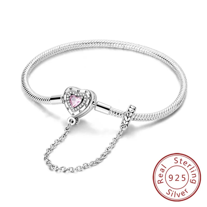 Pulseira de berloques em prata 925 com corações