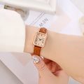 Relógio feminino quadrado retrô com pulseira de couro