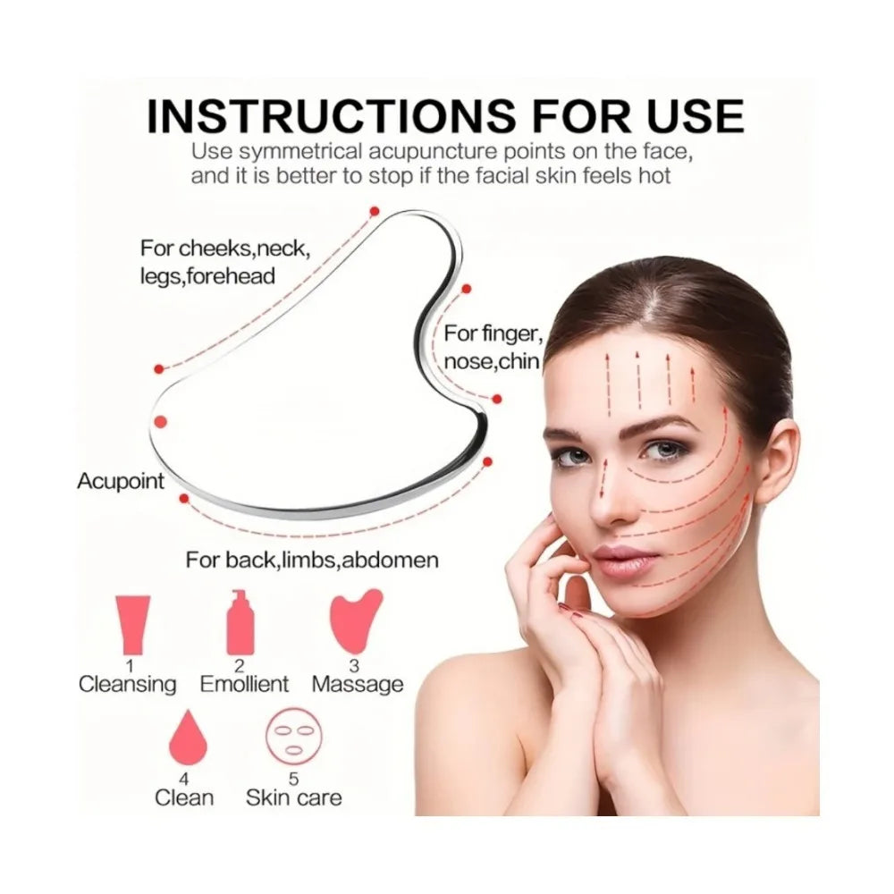 Kit rolo facial de gelo e gua sha em aço inox (3 peças)