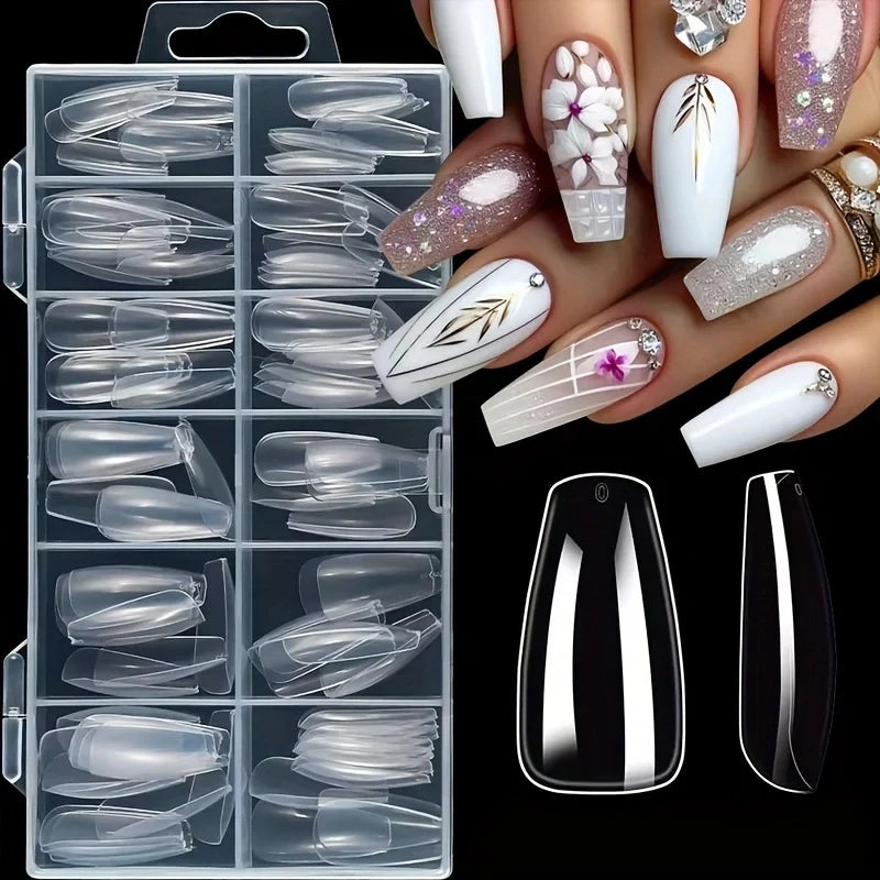 Kit 120 unhas postiças transparentes (12 tamanhos)