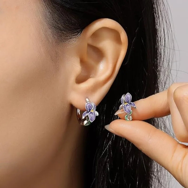 Brincos flor de íris em prata 925 com zircônia