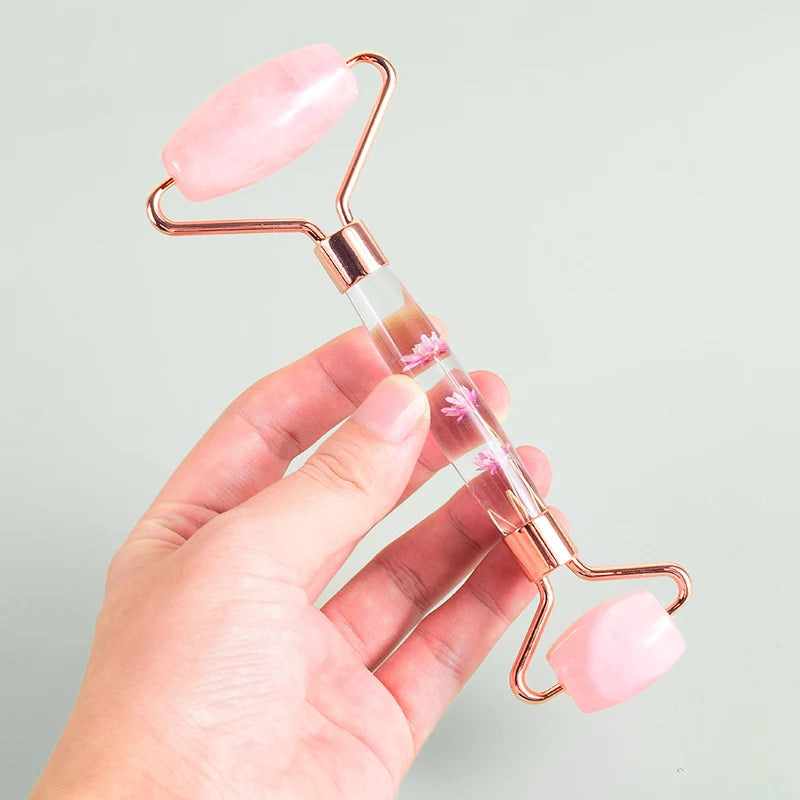 Rolo facial de pedra com ponta dupla e gua sha