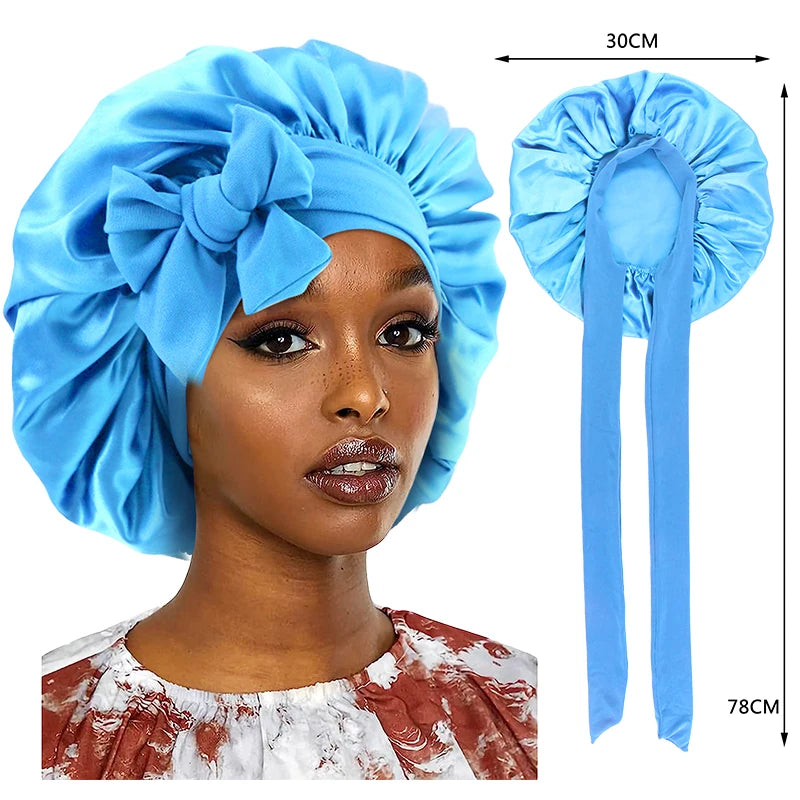 Touca de cetim para cabelo com faixa elástica larga