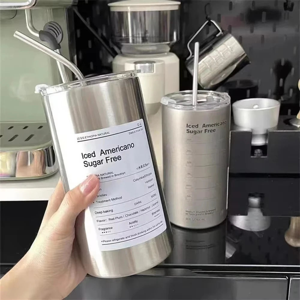 Copo térmico de aço inox com canudo (360 ou 600 ml)