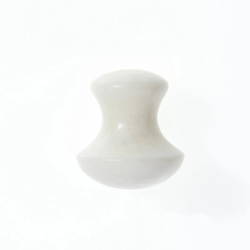 Rolo facial de quartzo rosa formato cogumelo com gua sha
